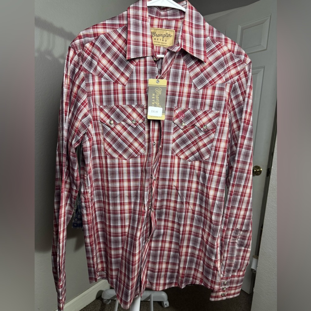 Wrangler Red and White Plaid Western Shirt